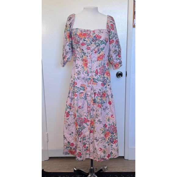 Rebecca Taylor Marlena Off the Shoulder Floral Midi Dress Size 6 - Picture 2 of 5